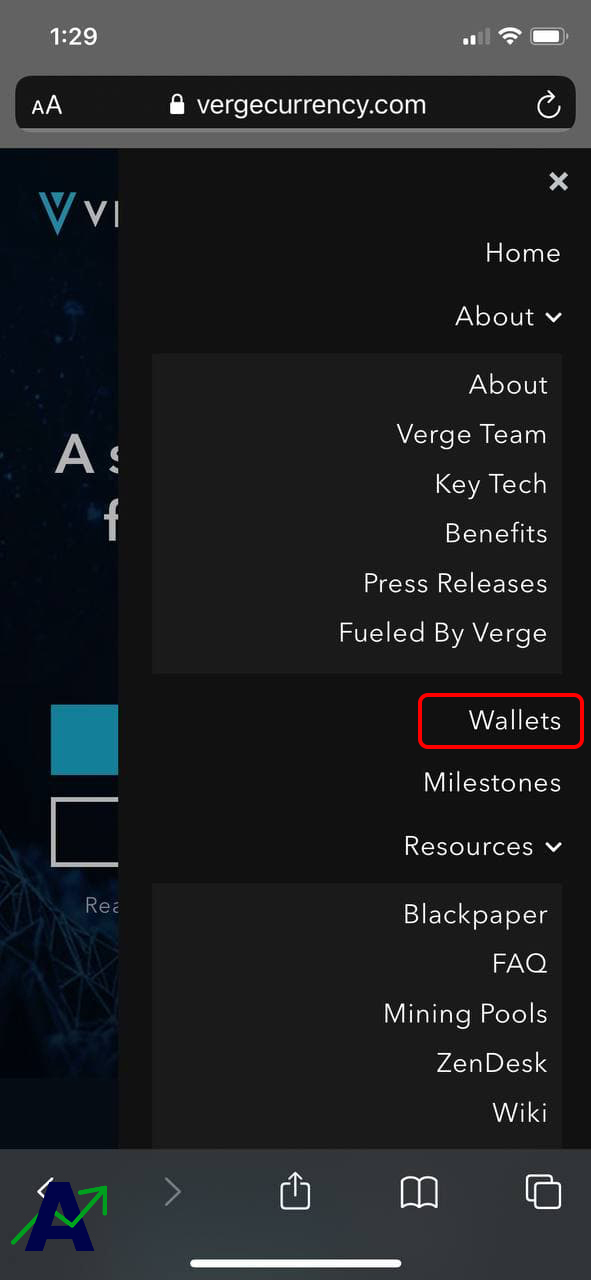 xvg coin - webiste menu wallets